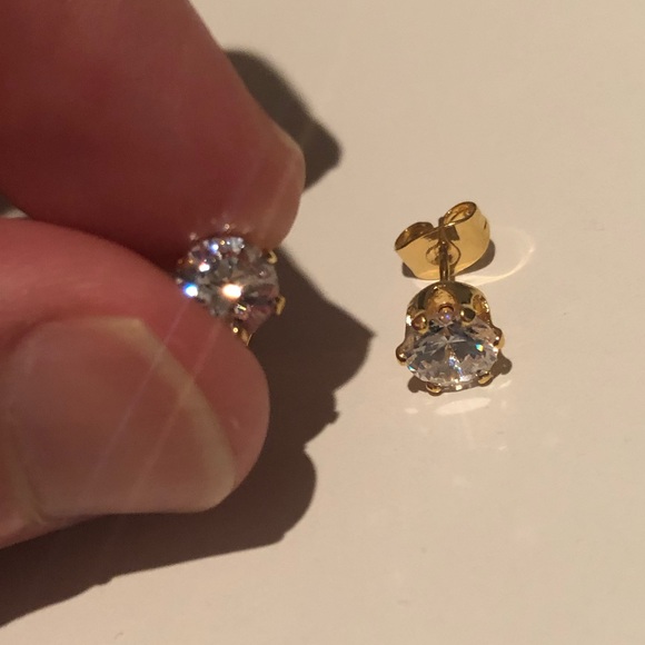 Gold Filled Crystal Stud Earrings - Picture 5 of 5